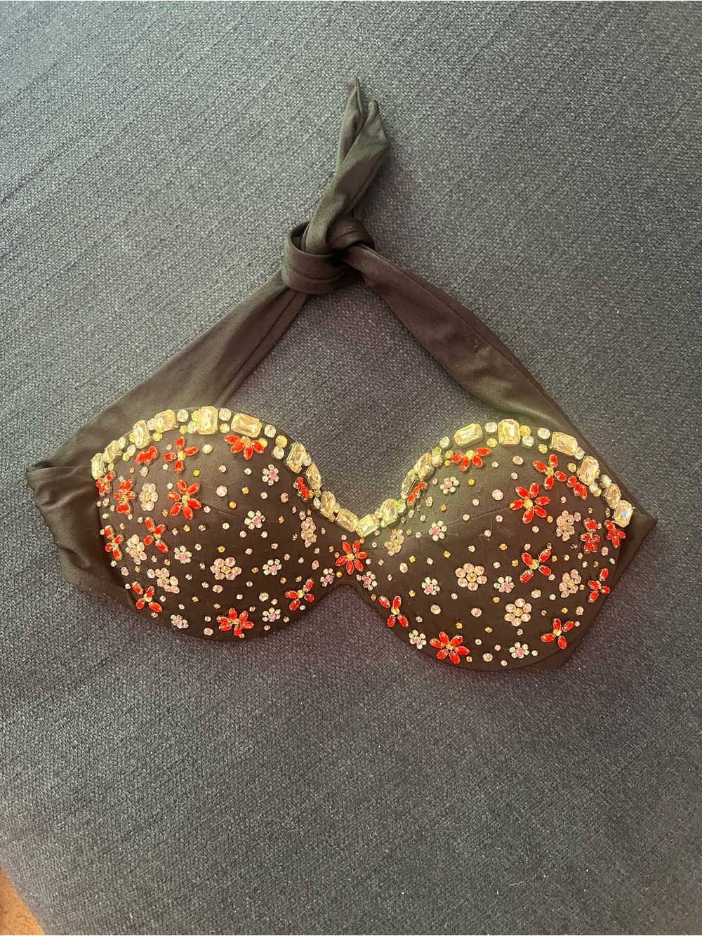 Victoria's Secret Bombshell Black Bikini Top with Red & clear Embellishments
